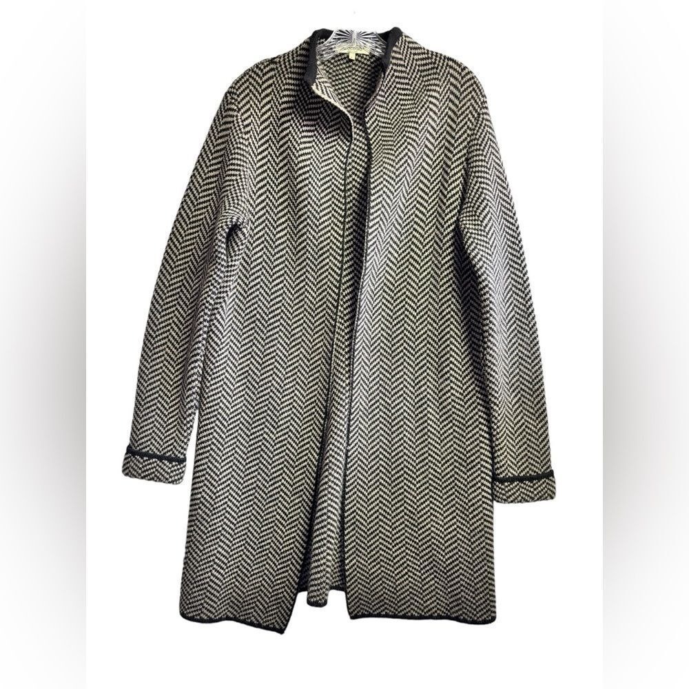 Cocogio Women's Knit Wool Blend Herringbone LongLine Open‎ Front Cardigan L